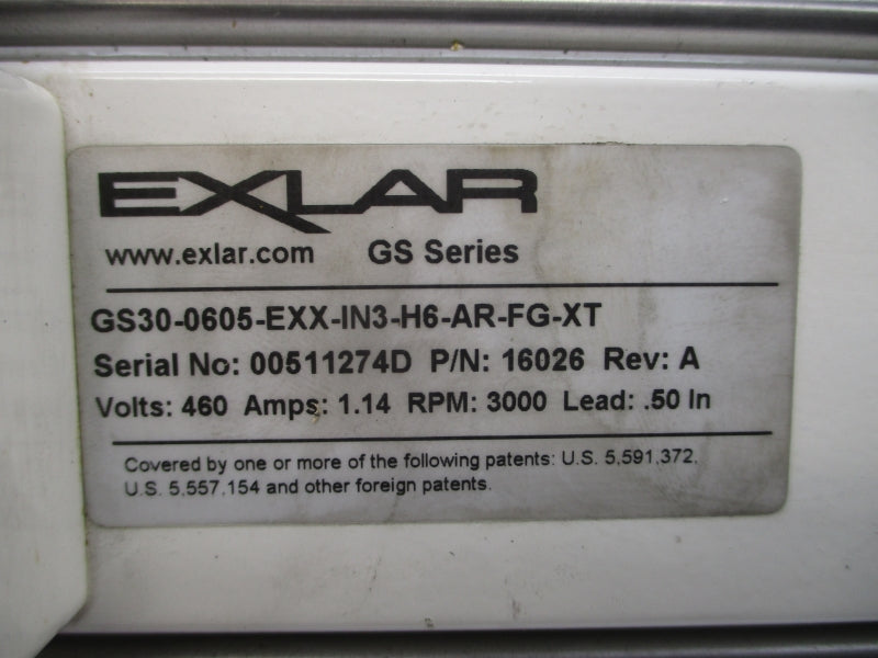 EXLAR GS30-0605-EXX-IN3-H6-AR-FG-XT 16026 REV. A 460V 1.14A NSNP