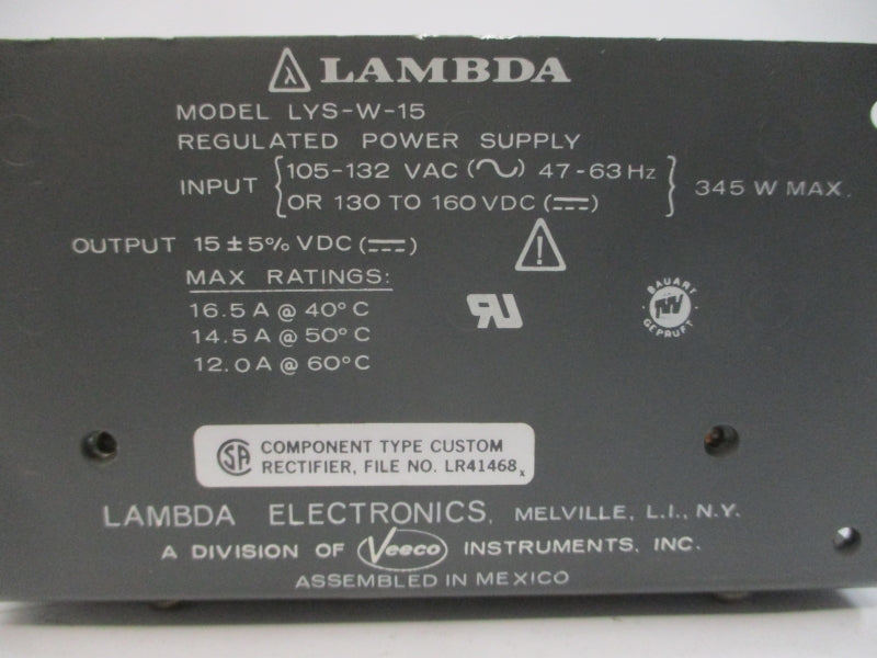 LAMBDA ELECTRONICS LYS-W-15 105-132VAC 16.5A UNMP