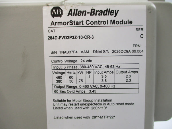ALLEN BRADLEY 284D-FVD2P3Z-10-CR-3 SER. C F/W 66.004 380-480VAC 3.5/3.8A UNMP