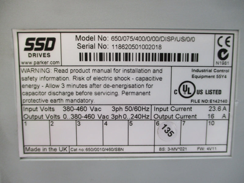 SSD DRIVES 650/075/400/0/00/DISP/US/0/0 380-460VAC 23.6A NSNP