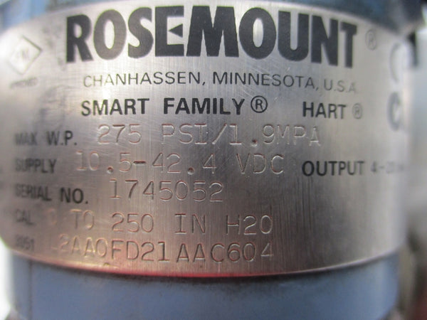 ROSEMOUNT 3051L2AA0FD21AAC604 10.5-42.4VDC 275PSI UNMP