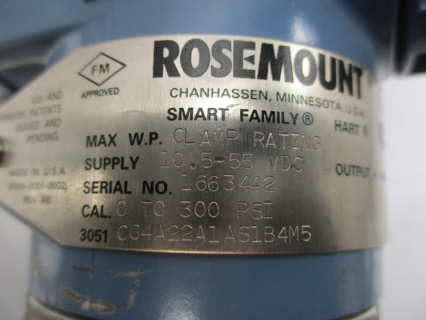 ROSEMOUNT 3051CG4A22A1AS1B4M5 10.5-55VDC 0-300PSI UNMP