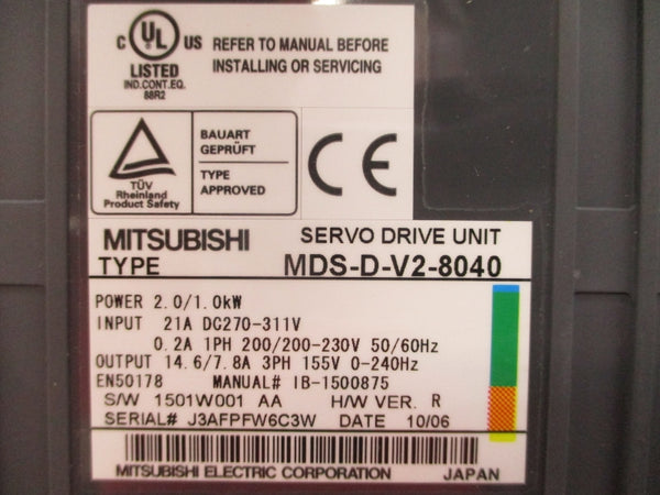 MITSUBISHI MDS-D-V2-8040 200/200-230VAC 0.2A UNMP
