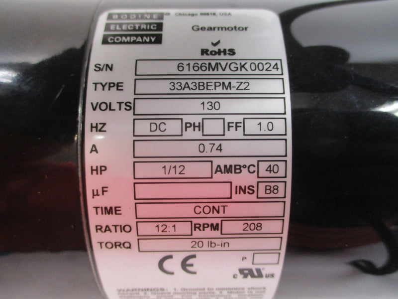 BODINE ELECTRIC 33A3BEPM-Z2 6166 130VDC 0.74A NSMP