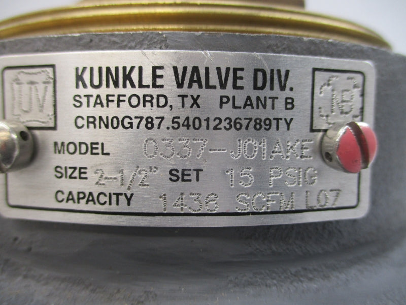 KUNKLE VALVE 0337-J01AKE 15PSI 2-1/2" NSNP