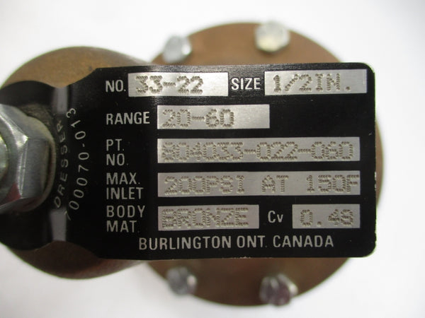 MASONEILAN 33-22 804033-022-060 200PSI 1/2" NSNP