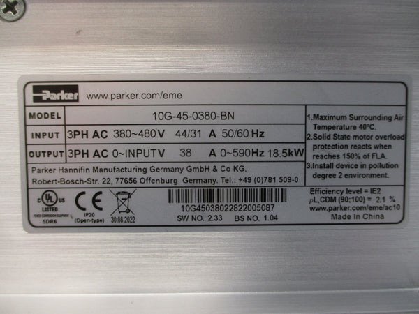 PARKER 10G-45-0380-BN 380-480VAC 44/31A UNMP