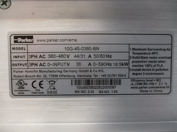 PARKER 10G-45-0380-BN 380-480VAC 44/31A UNMP