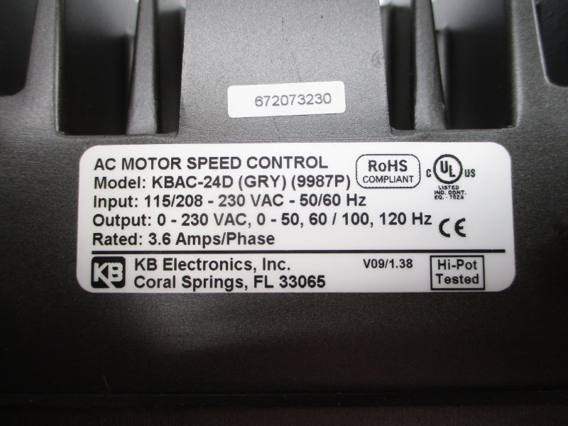 KB ELECTRONICS KBAC-24D (GRY) (9987P) 115/208-230VAC 3.6A NSNP