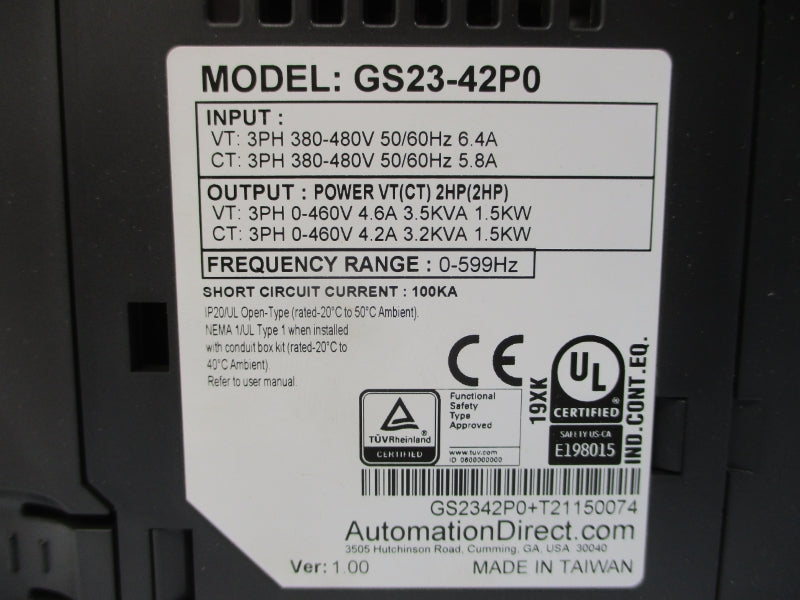 AUTOMATION DIRECT GS23-42P0 380-480V 5.8/6.4A NSMP