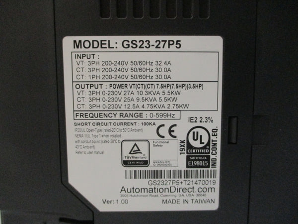 AUTOMATION DIRECT GS23-27P5 200-240V 30.0/32.4A NSMP