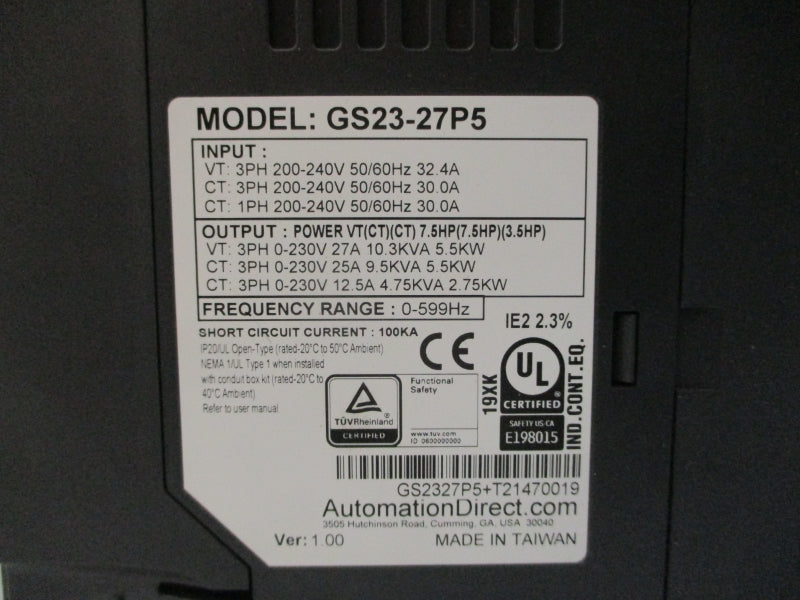 AUTOMATION DIRECT GS23-27P5 200-240V 30.0/32.4A NSMP