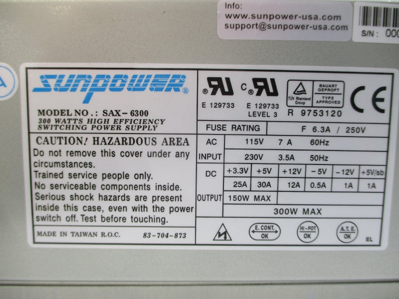 SUNPOWER SAX-6300 115/230V 7/3.5A NSMP