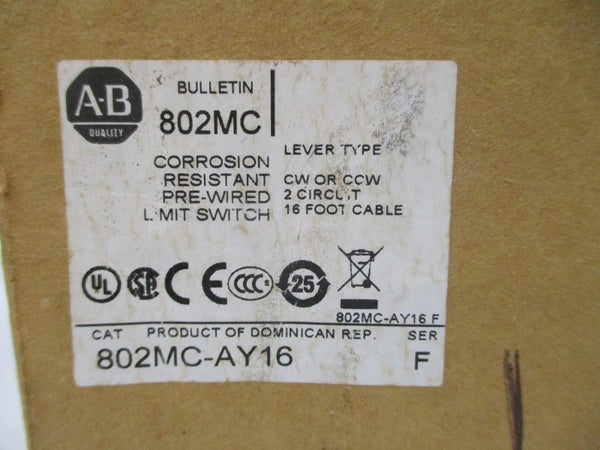 ALLEN BRADLEY 802MC-AY16 SER. F 120-600VAC (BR/WH) NSMP