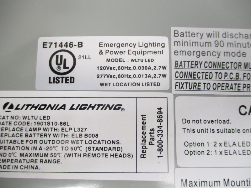 LITHONIA LIGHTING WLTU LED 120/277VAC 0.030/0.013A NSMP