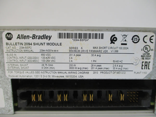 ALLEN BRADLEY 2094-BSP2 SER. A F/W V1.068 120-425VDC 3A NSNP