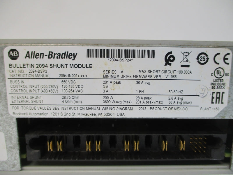 ALLEN BRADLEY 2094-BSP2 SER. A F/W V1.068 120-425VDC 3A NSNP