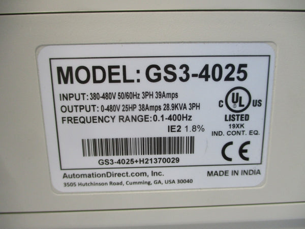 AUTOMATION DIRECT GS3-4025 GS3-4025+H21370029 380-480V 39A NSNP