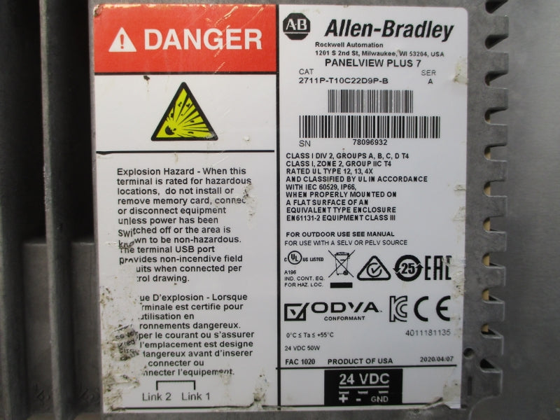 ALLEN BRADLEY 2711P-T10C22D9P-B SER. A 24VDC UNMP