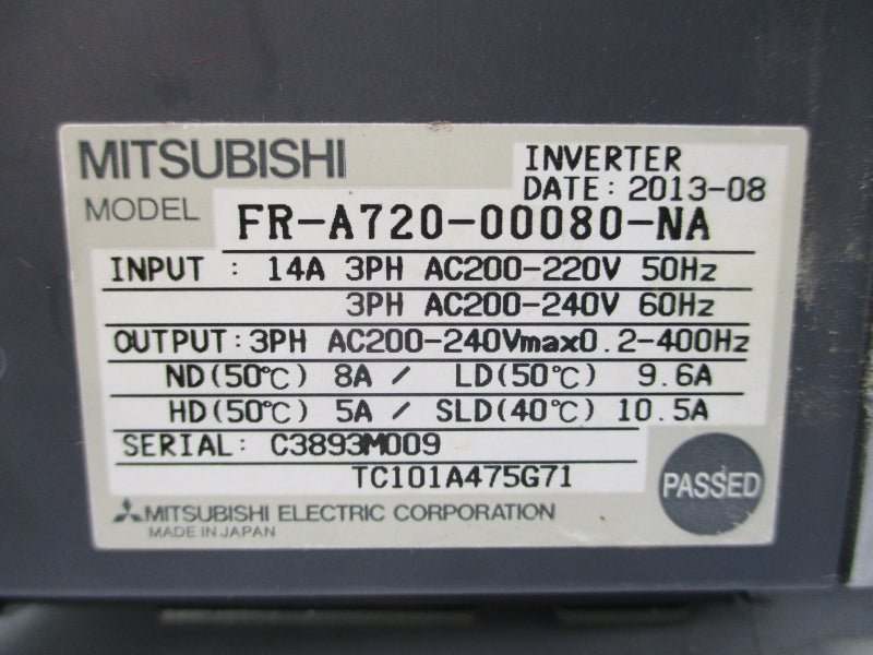 MITSUBISHI FR-A720-00080-NA 200-240VAC 14A UNMP
