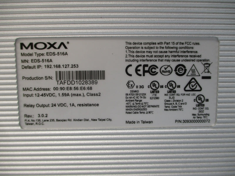 MOXA EDS-516A 3093000000072 12-45VDC 1.59A NSMP