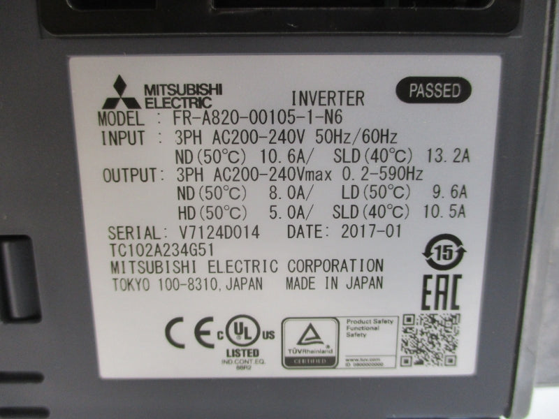 MITSUBISHI FR-A820-00105-1-N6 200-240VAC 10.6A NSMP