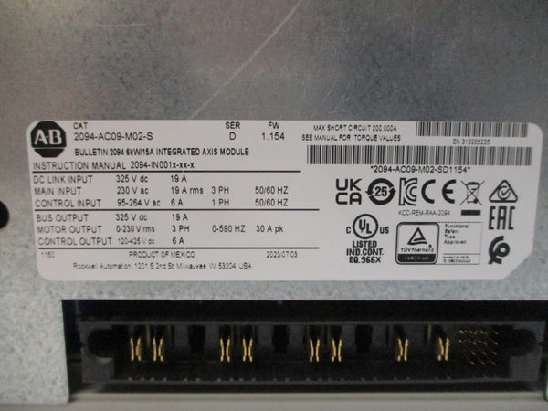 ALLEN BRADLEY 2094-AC09-M02-S SER. D F/W 1.154 230VAC 19A NSMP