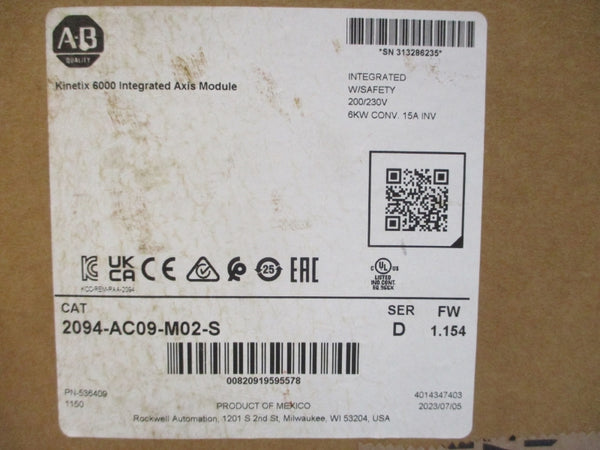 ALLEN BRADLEY 2094-AC09-M02-S SER. D F/W 1.154 230VAC 19A NSMP