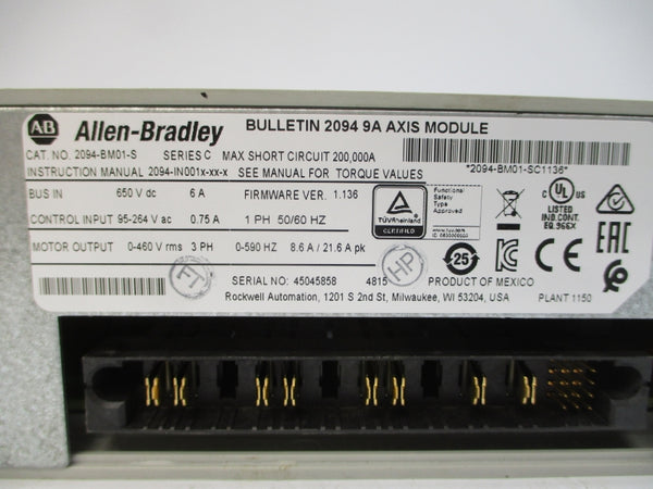 ALLEN BRADLEY 2094-BM01-S SER. C F/W 1.136 95-264VAC 0.75A REMAN