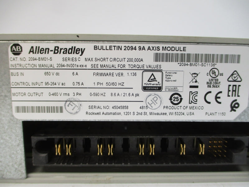 ALLEN BRADLEY 2094-BM01-S SER. C F/W 1.136 95-264VAC 0.75A REMAN