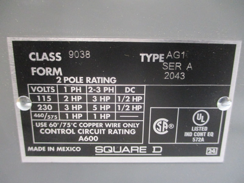 SQUARE D 9038AG1 SER. A 575V NSMP
