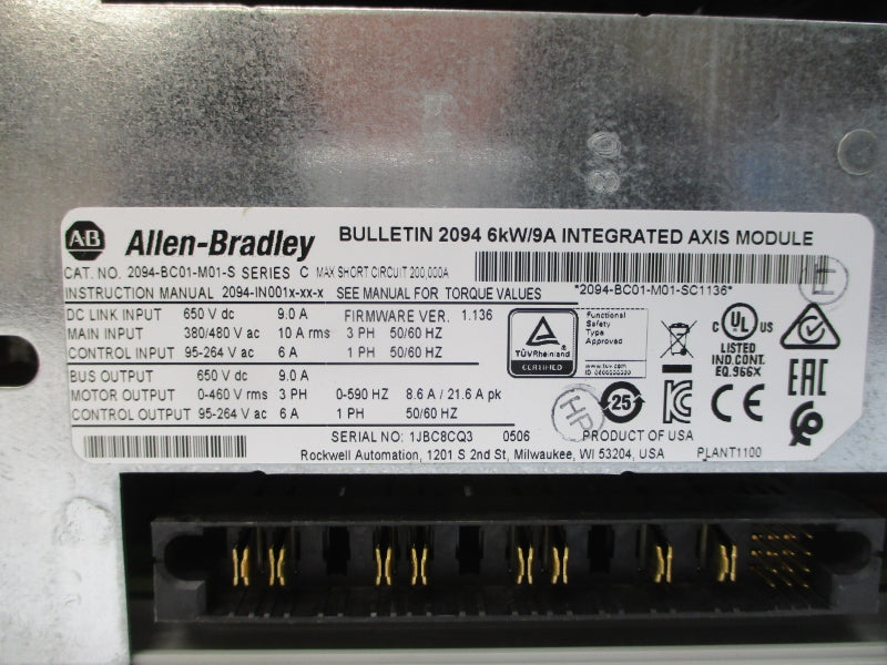 ALLEN BRADLEY 2094-BC01-M01-S SER. C F/W 1.136 380-480VAC 10A REMAN