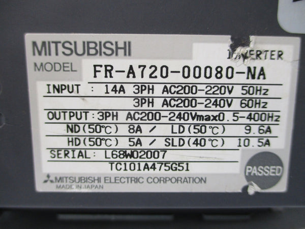 MITSUBISHI FR-A720-00080-NA 200-240VAC 14A (AS PICTURED1) UNMP