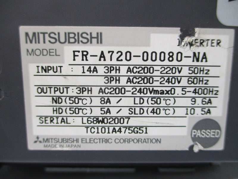 MITSUBISHI FR-A720-00080-NA 200-240VAC 14A (AS PICTURED1) UNMP