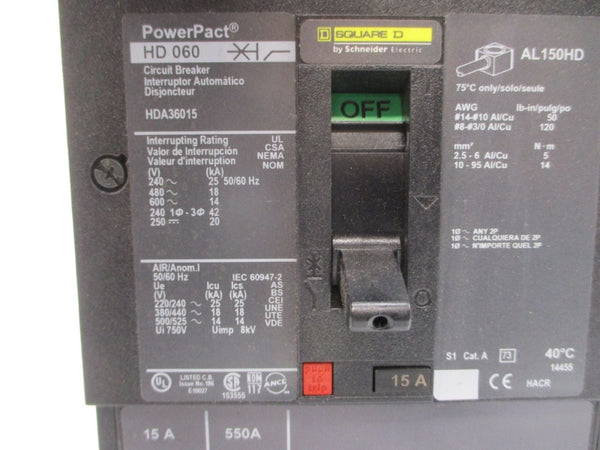 SQUARE D HDA36015 SER. 1 600V 15A NSMP