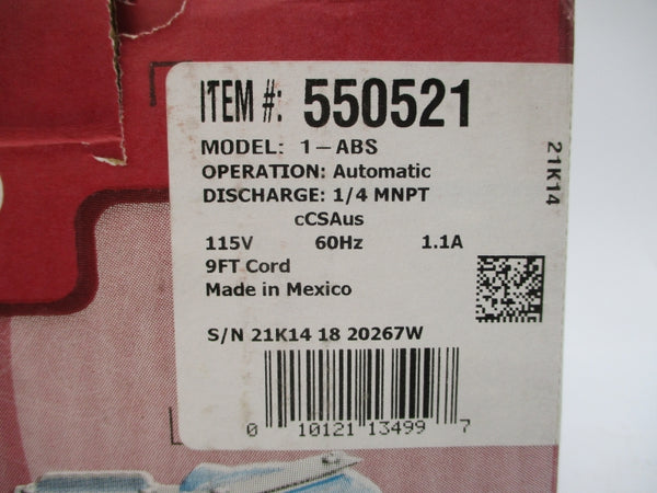 LITTLE GIANT 550521 1-ABS 115V 1.1A NSMP
