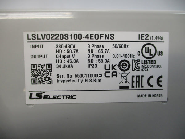LS ELECTRIC LSLV0220S100-4E0FNS 380-480V 50.7A NSMP