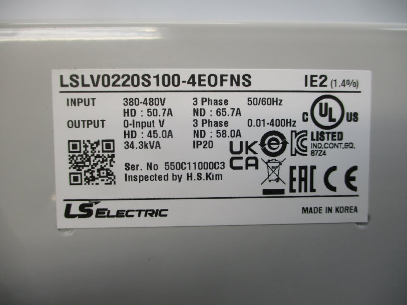 LS ELECTRIC LSLV0220S100-4E0FNS 380-480V 50.7A NSMP