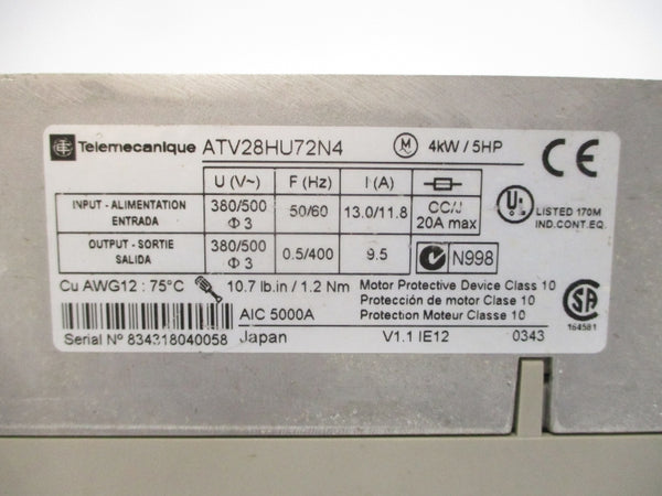 TELEMECANIQUE ATV28HU72N4 380/500V 13.0/11.8A 20A UNMP