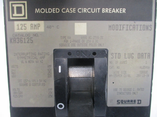 SQUARE D KA36125 600VAC 125A UNMP