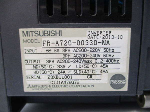 MITSUBISHI FR-A720-00330-NA 200-240VAC 66.8A UNMP