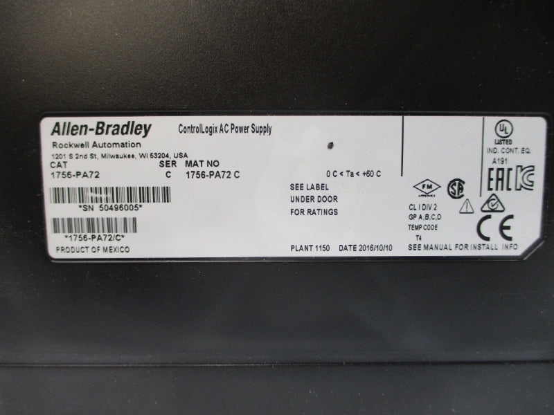 ALLEN BRADLEY 1756-PA72 SER. C NSMP