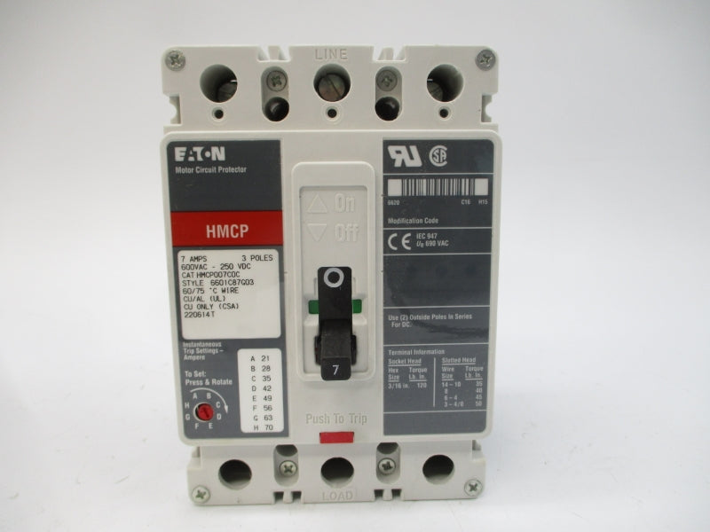 EATON HMCP007C0C 6601C87G03 SER. C 600VAC 7A NSMP