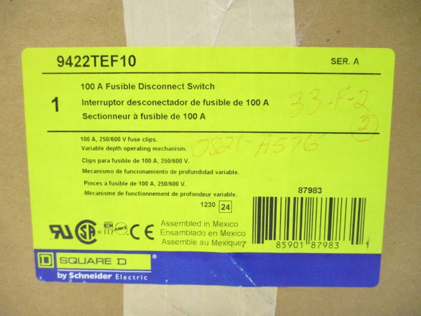 SQUARE D 9422TEF10 SER. A 600V 100A NSMP