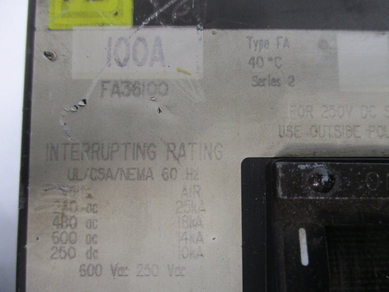 SQUARE D FA36100 SER. 2 600VAC 100A UNMP
