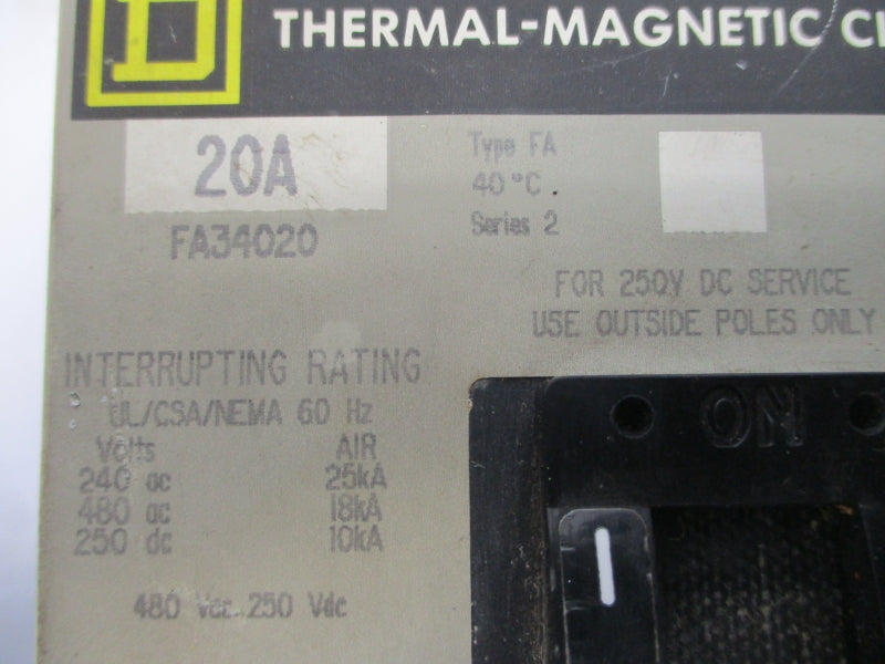 SQUARE D FA34020 SER. 2 480VAC 20A UNMP