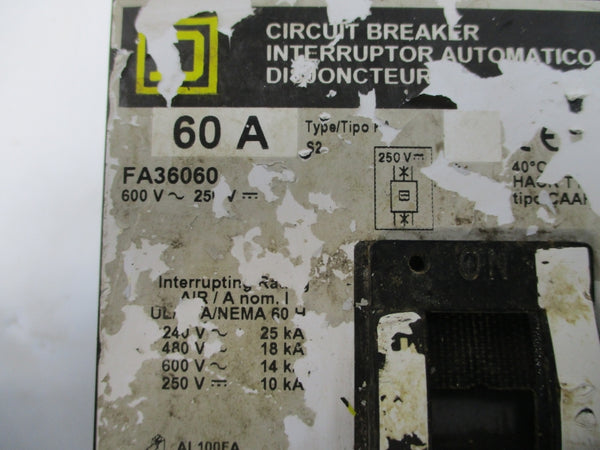 SQUARE D FA36060 SER. 2 600V 60A UNMP
