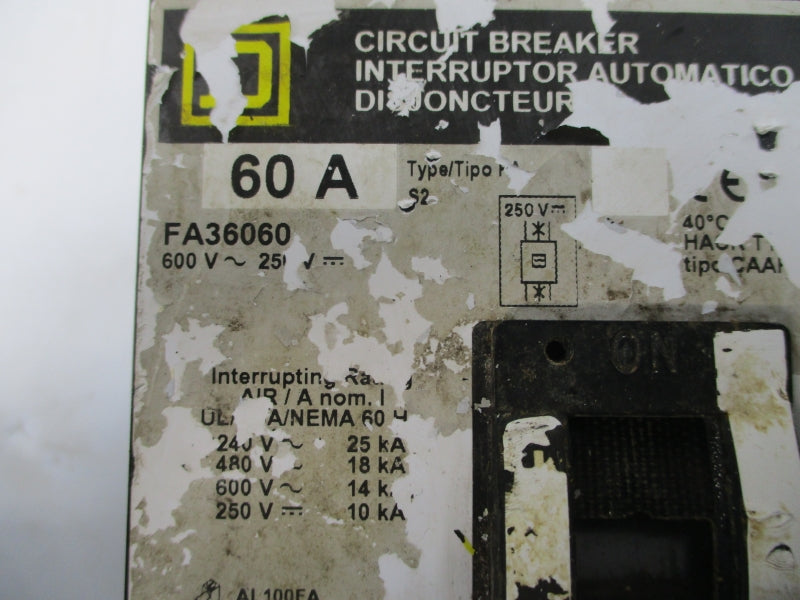SQUARE D FA36060 SER. 2 600V 60A UNMP