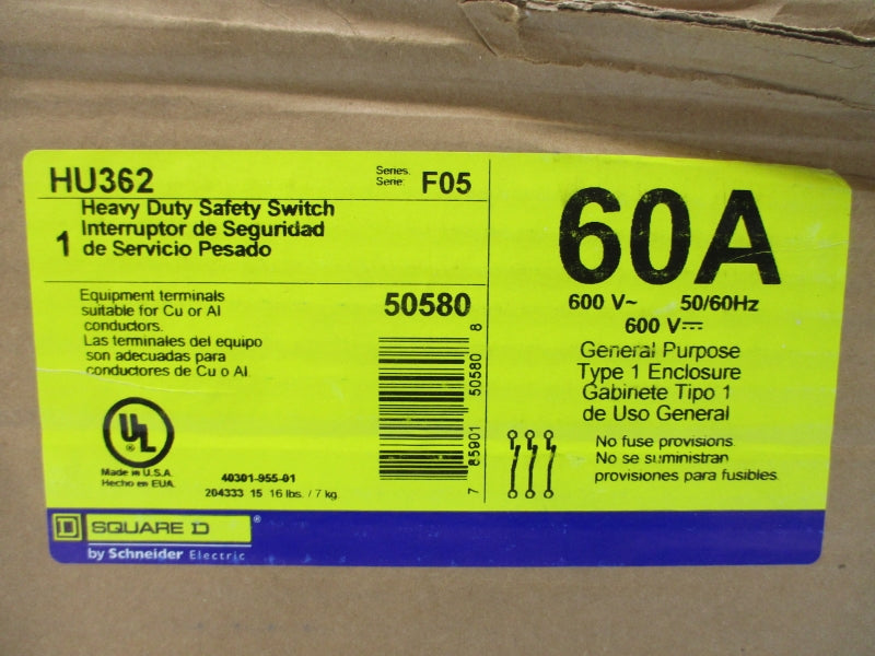 SQUARE D HU362 SER. F05 600V 60A NSFS