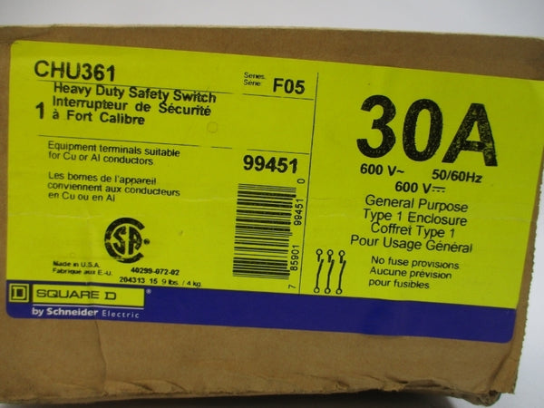 SQUARE D CHU361 SER. F05 600V 30A NSFS